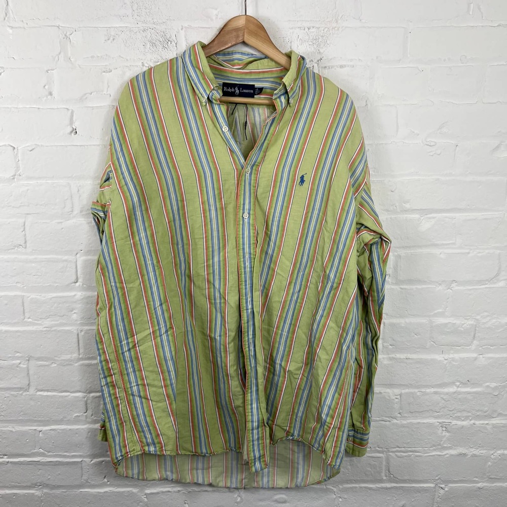 Ralph Lauren Mens Classic Fit Striped Button Down Shirt Long Sleeve Green Size L